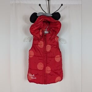 Minnie Mouse Puffer Vest Red Polka Dot Hooded Ears Disney Junior Girls Baby 12M